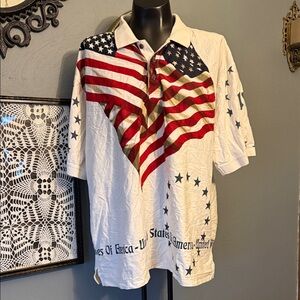 Men's White Patriotic Flag Polo Shirt with Star Accents